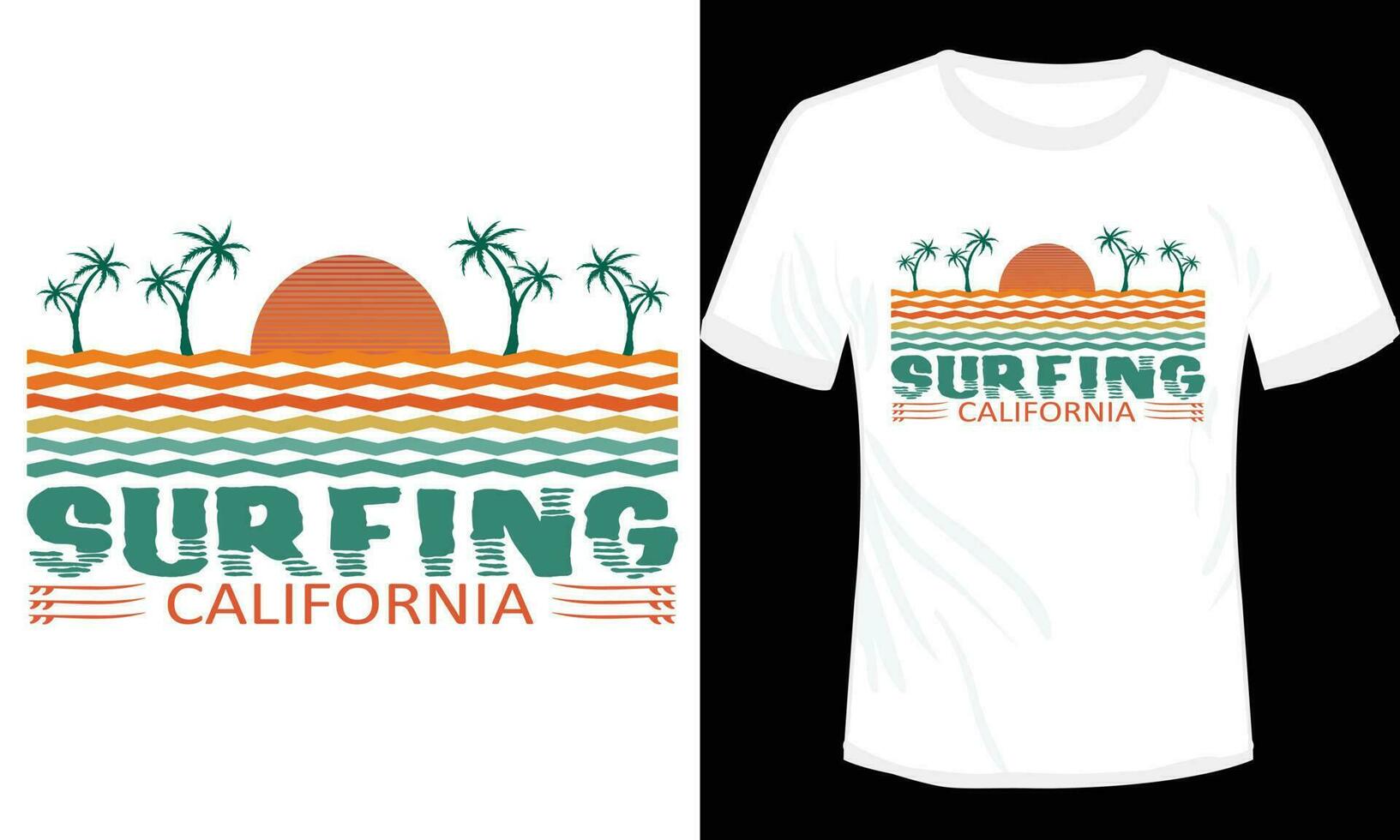 Ilustración de vector de diseño de camiseta de surf california