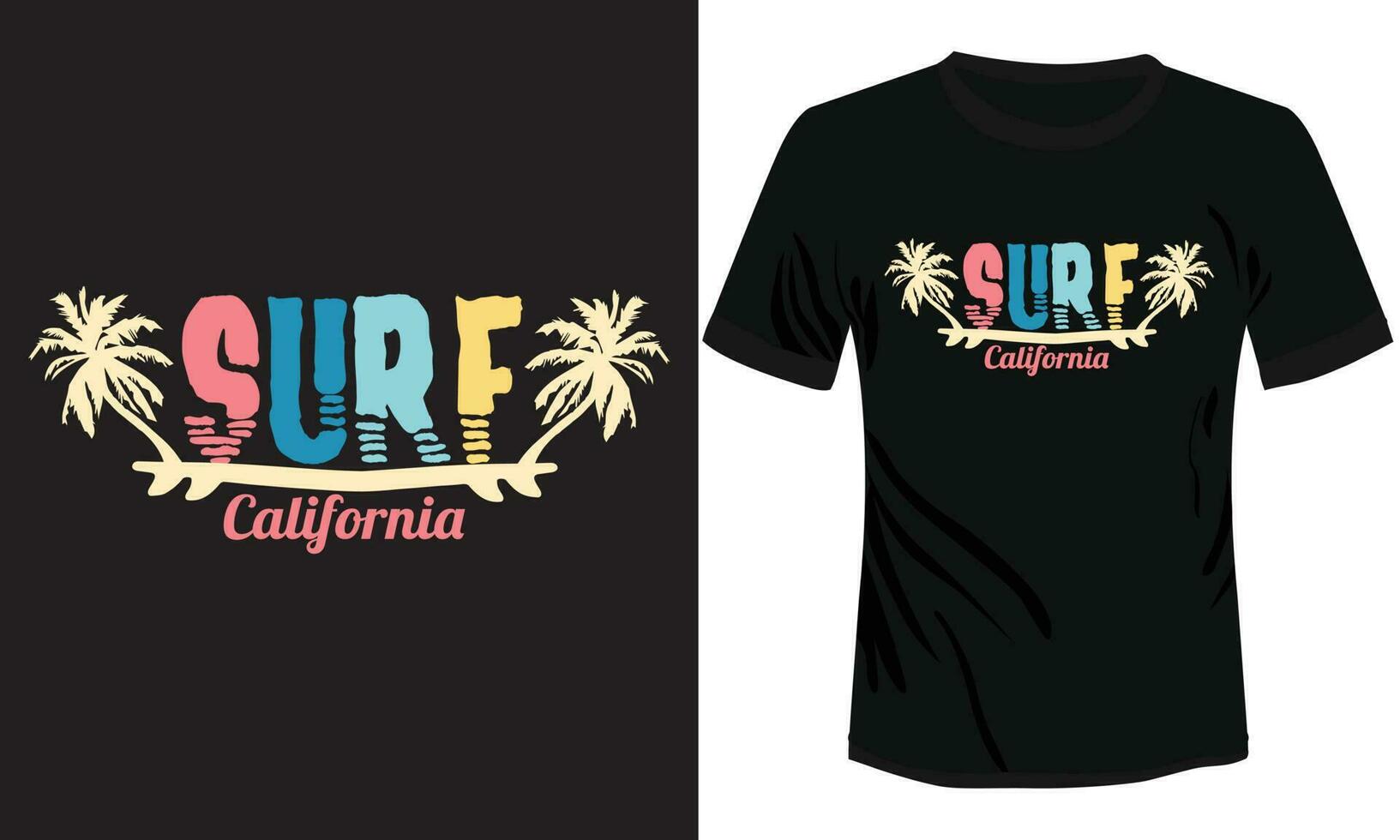Ilustración de vector de diseño de camiseta de surf california