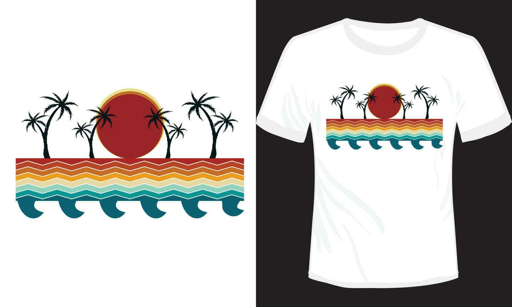 Surfing Beach Summer T-shirt Design Vector Illustration