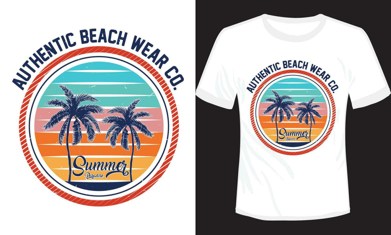 Authentic Beach Summer T-shirt Design Vector Illustrarion