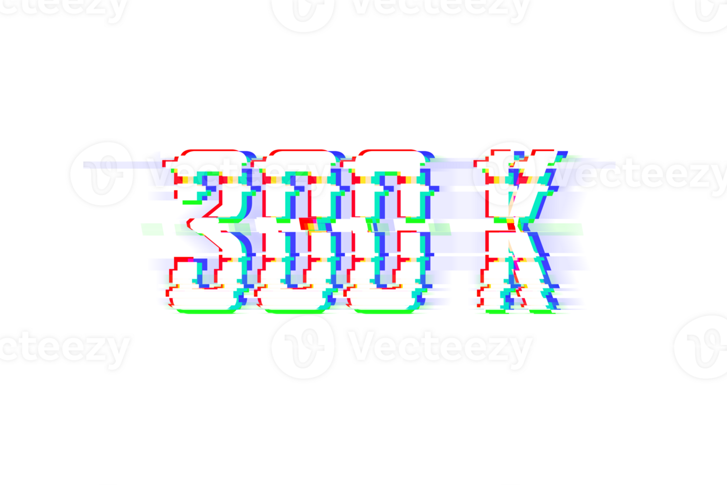 300 k subscribers celebration greeting Number with glitch design png