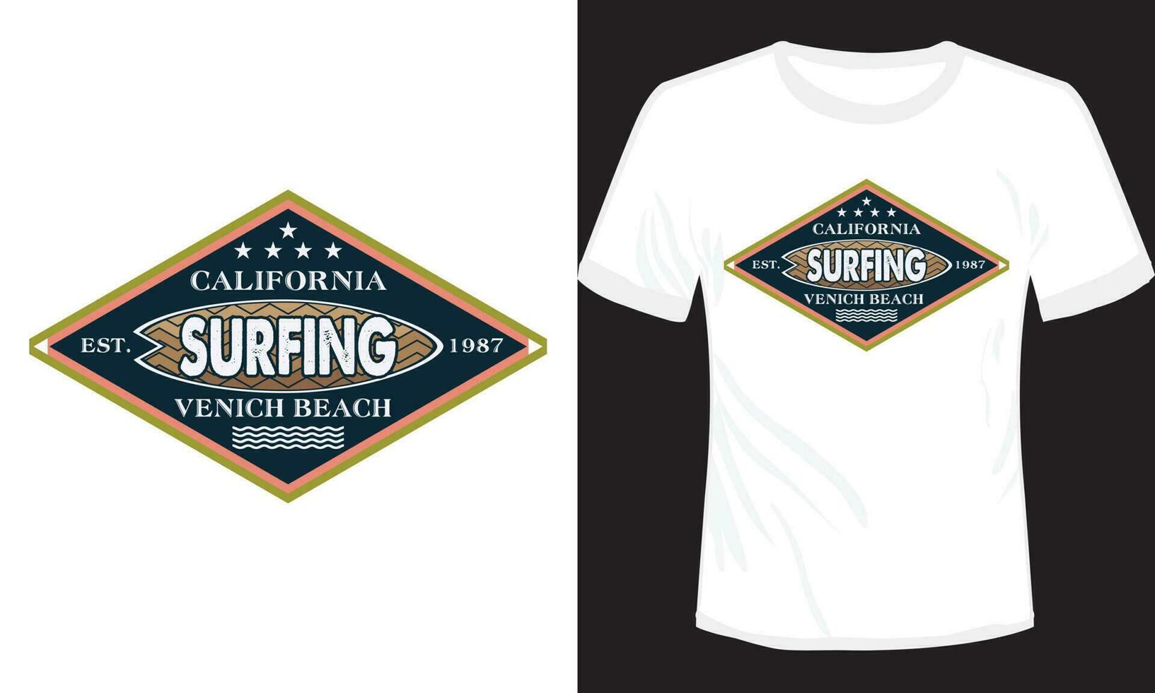 Tropical California beach surfing vector vintage t-shirt illustration, California Venice beach t-shirt design