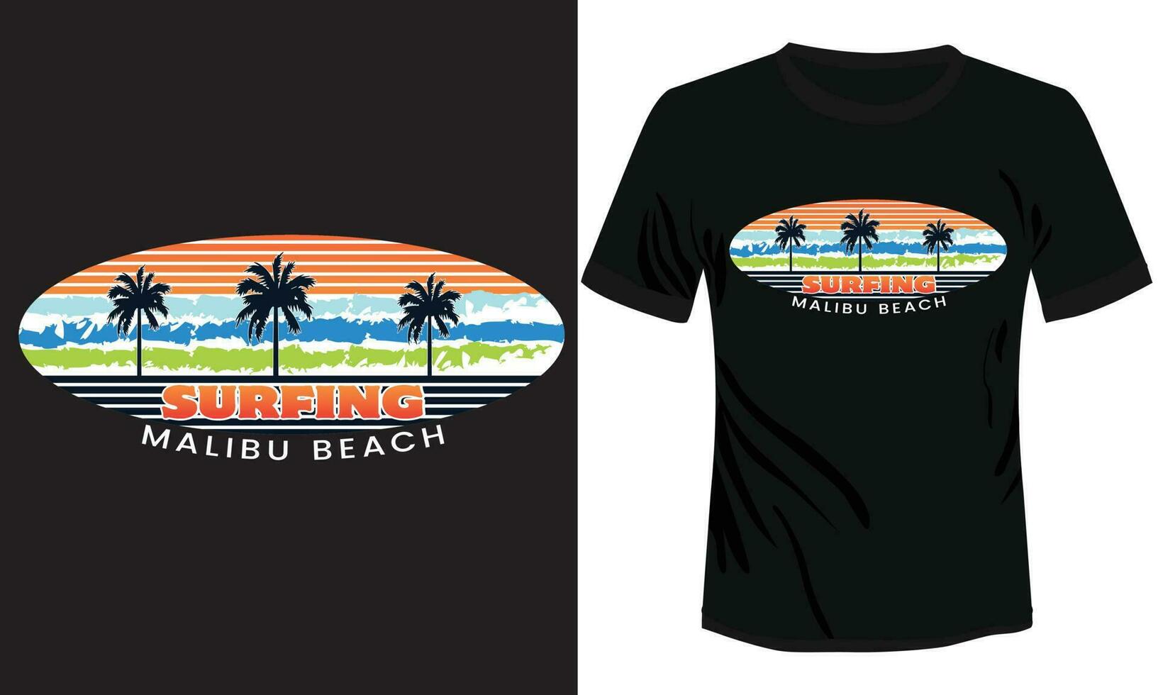 California surfing with palm trees vector modern t-shirt illustration design, California Malibu Beach surfing t-shirt design