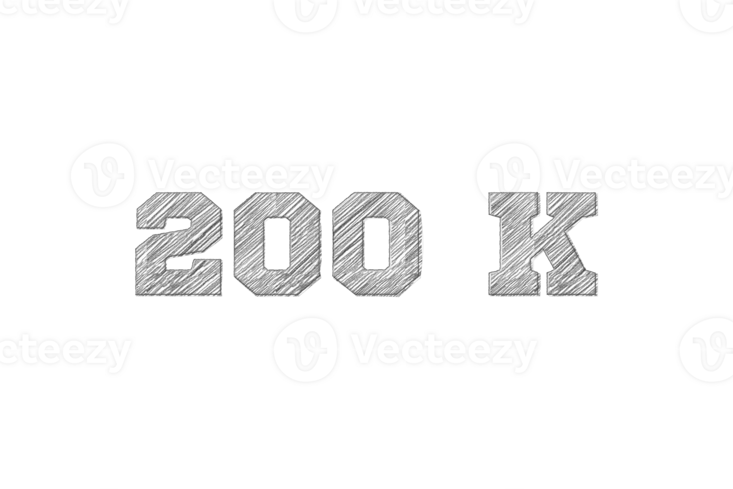 200 k subscribers celebration greeting Number with pencil sketch design png