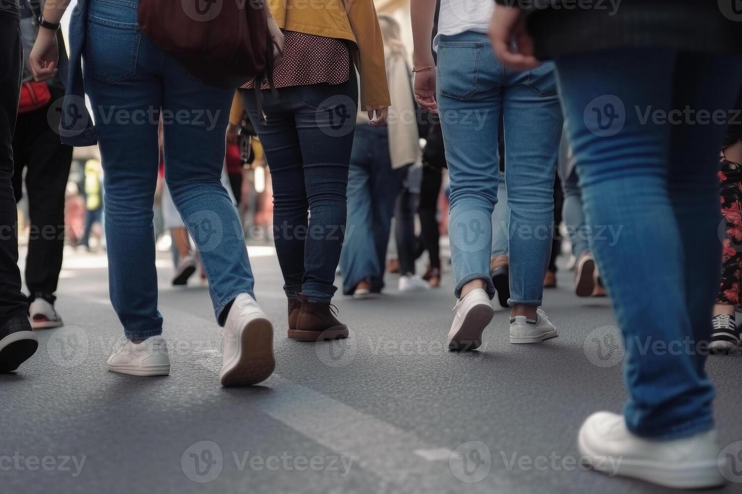Unrecognizable people crowd at city street. photo
