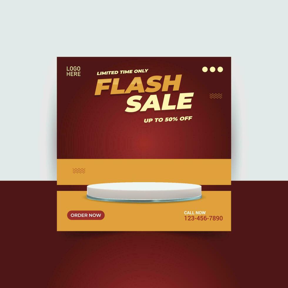 Flash sale social media post template with 3d podium. Banner for product promotion. vector