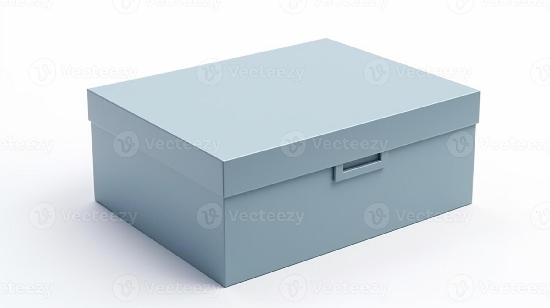 A blue blank box mockup isolated in white studio background, photo