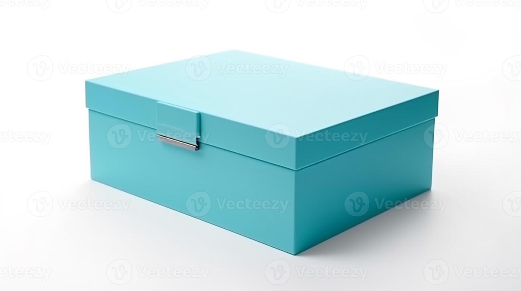 A blue blank box mockup isolated in white studio background, photo