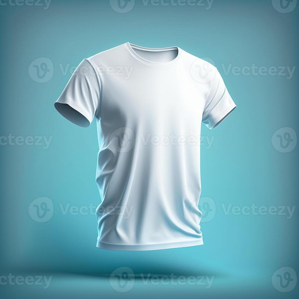 White t-shirt mockup on blue background, photo