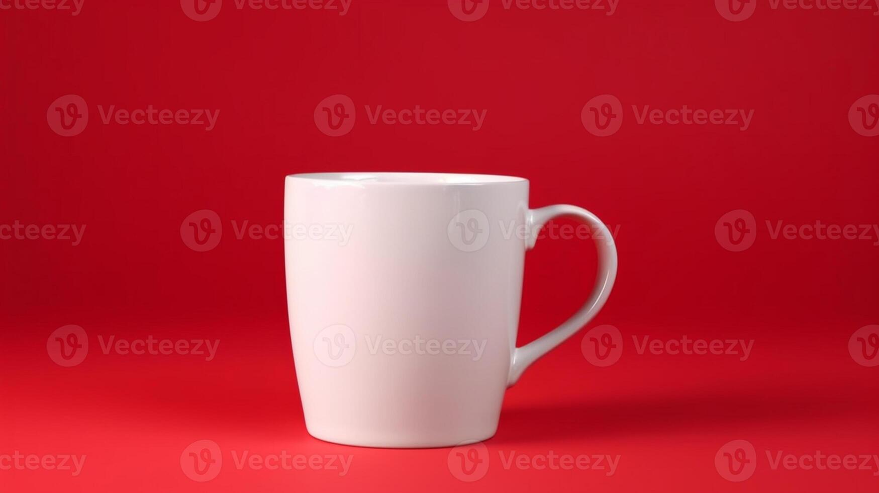 White coffee cup mockup on a red background, photo