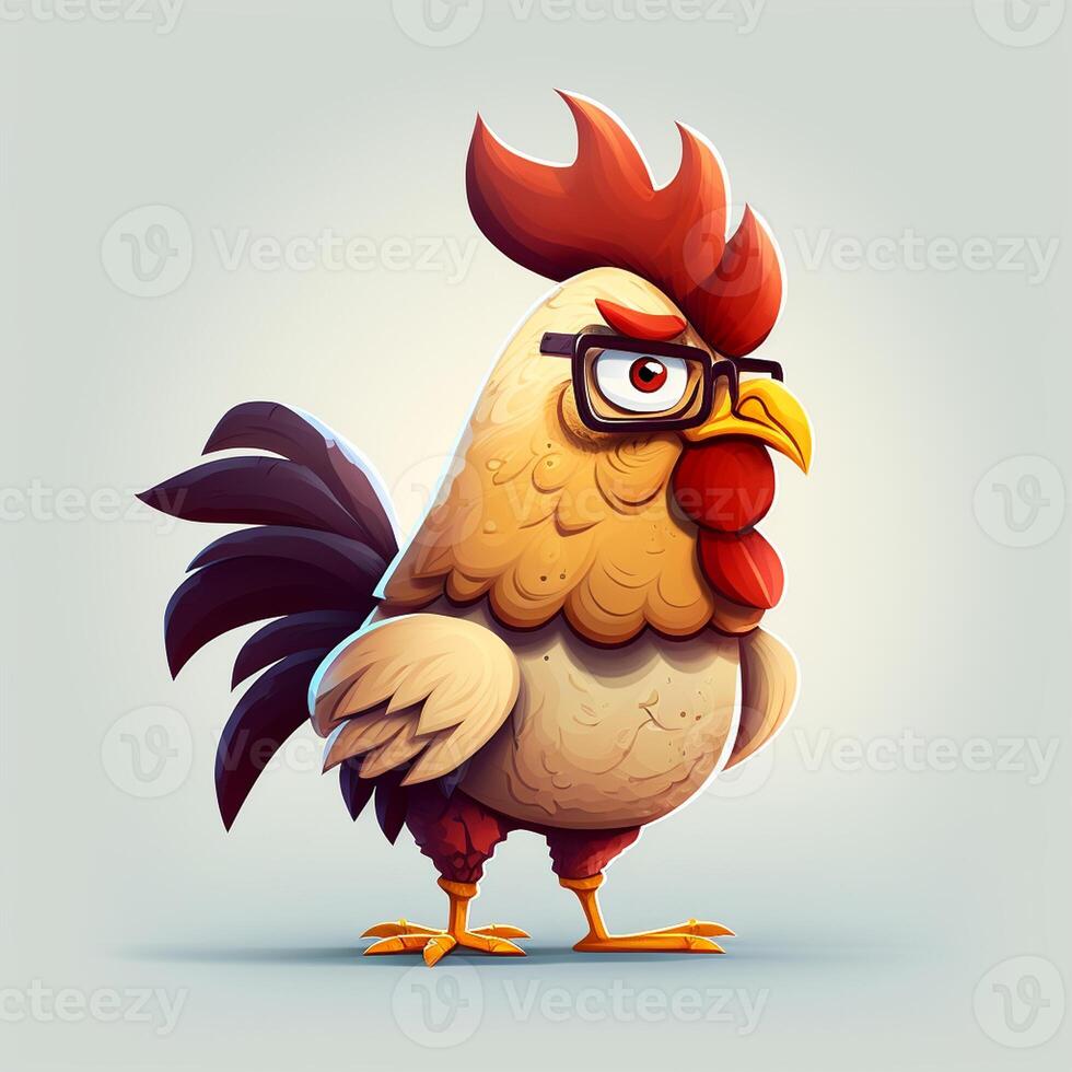 Cute Cartoon rooster with glasses, photo