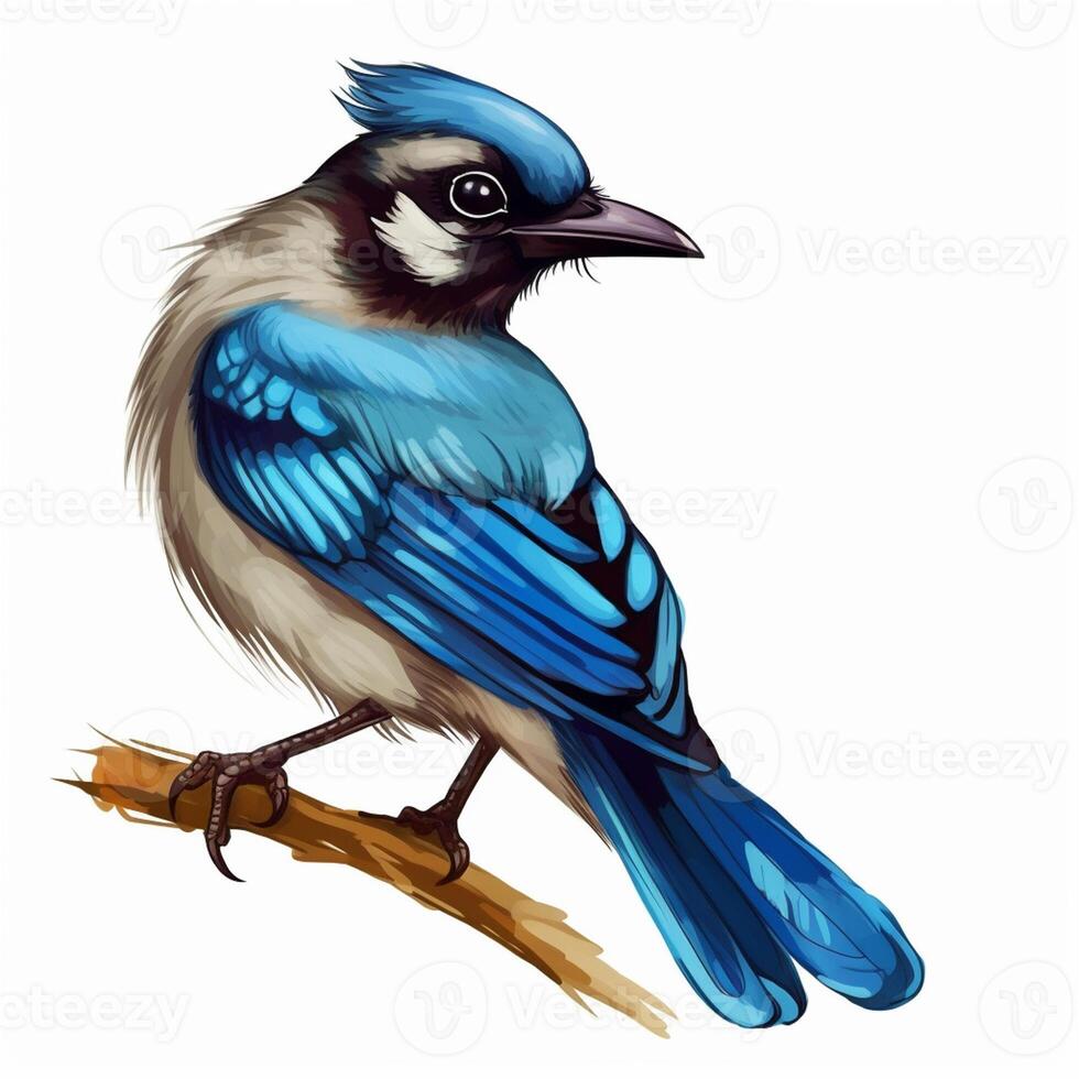 azul arrendajo pájaro aislado en blanco antecedentes. mano dibujado acuarela clipart, generativo ai foto