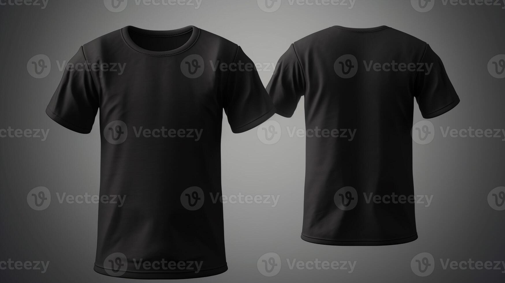 Man's Black t-shirt mockup, front and back view, isolated on gray background, photo