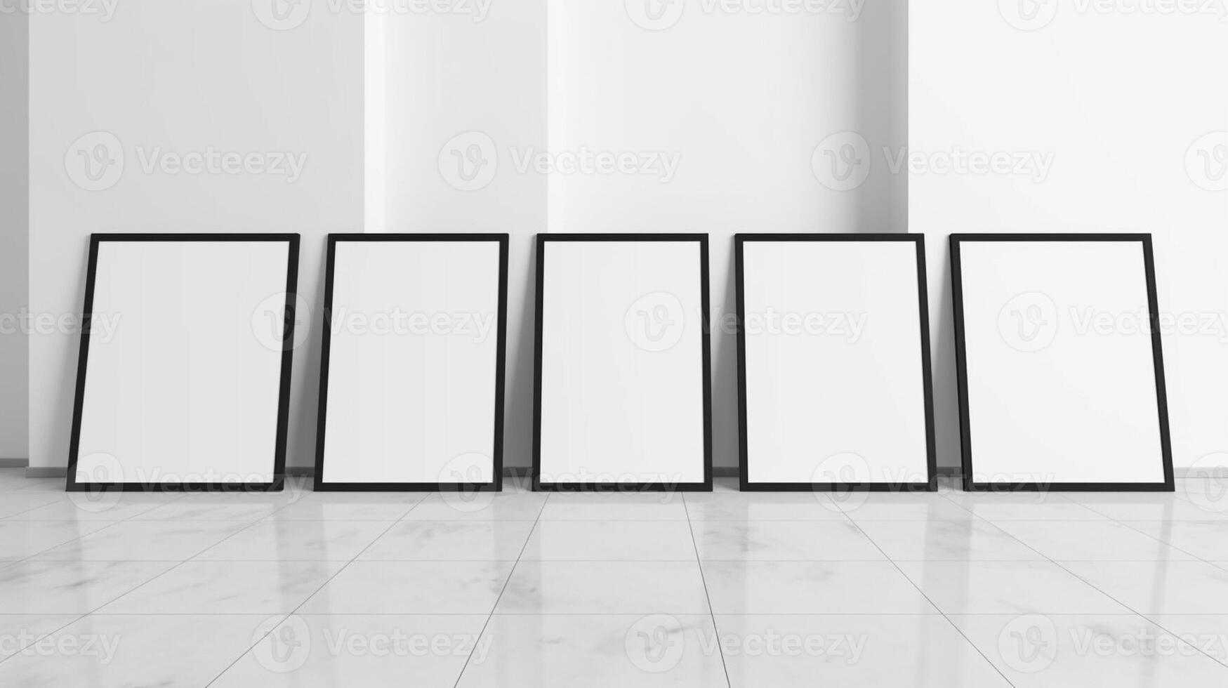 Blank white posters on white wall. Mock up, photo