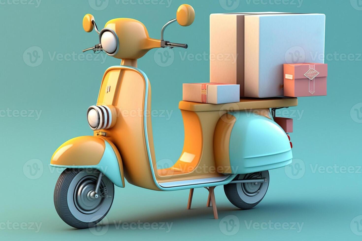 entrega scooter o bicicleta con cajas, generativo ai foto