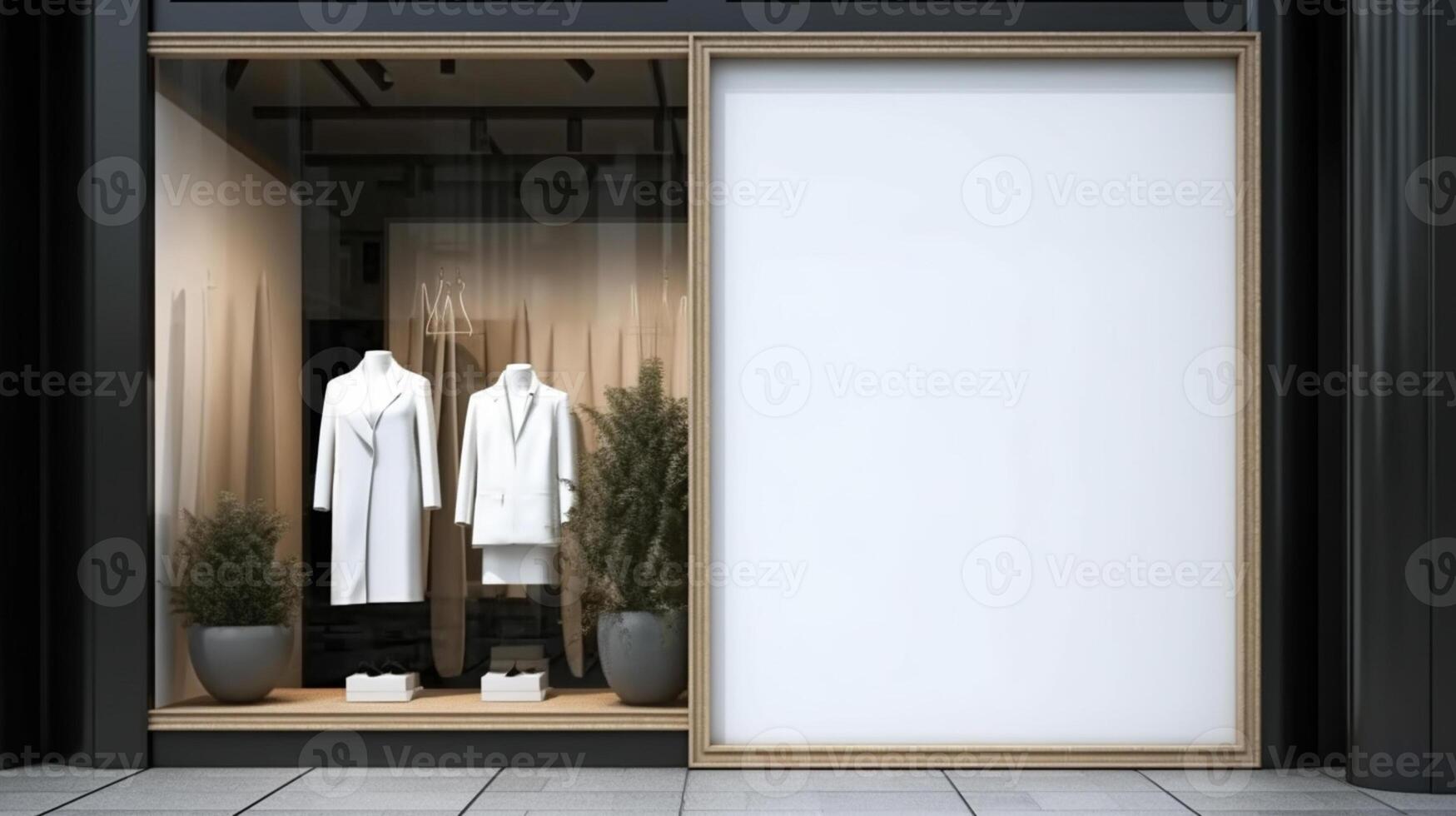Blank white poster in a shop window. 3d rendering mock up, photo