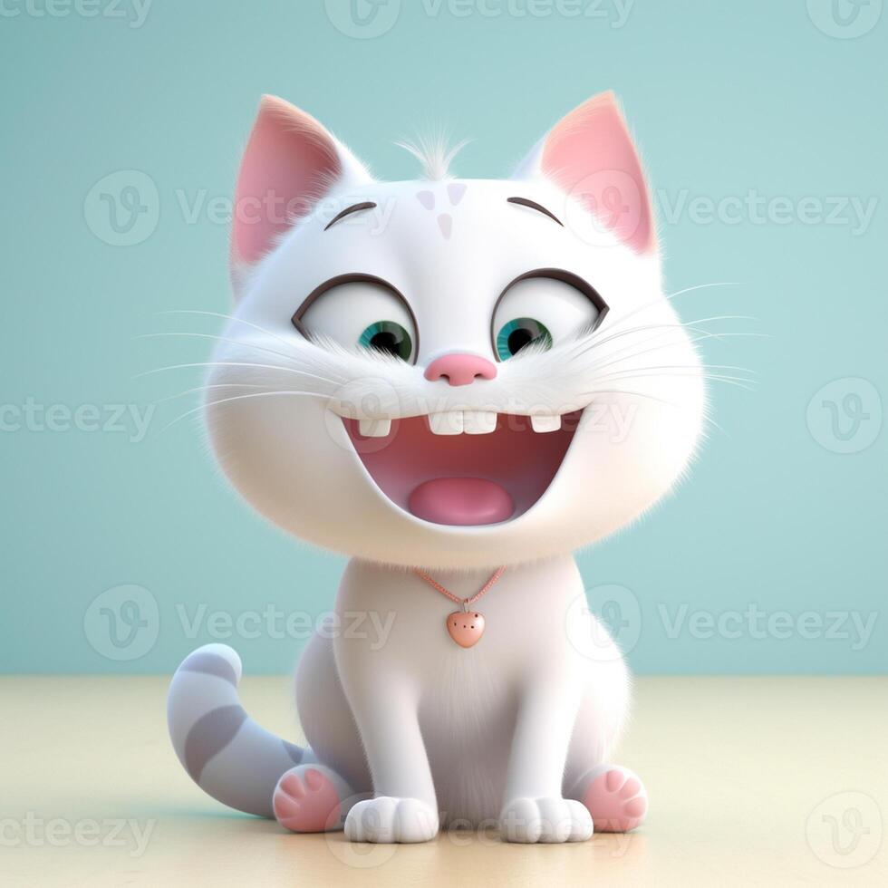 Cute funny cartoon cat with funny expression. cartoon character smile face cat, photo