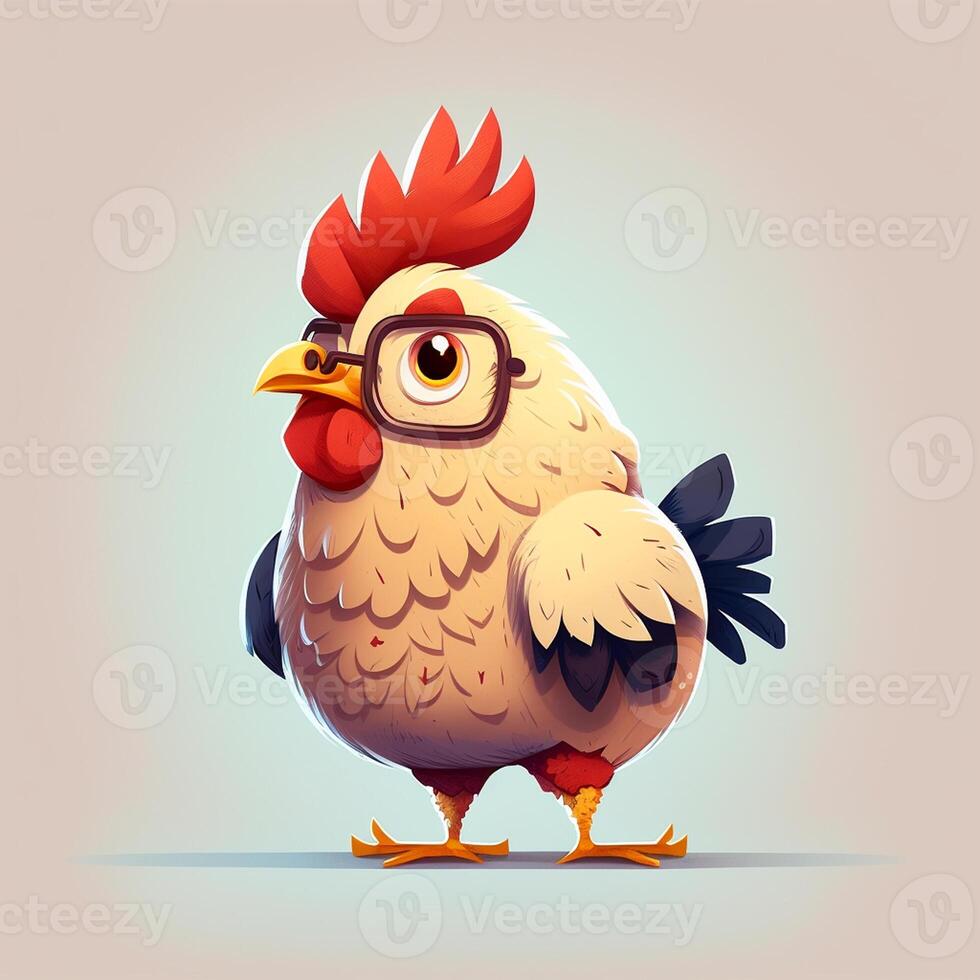 Cute Cartoon rooster with glasses, photo