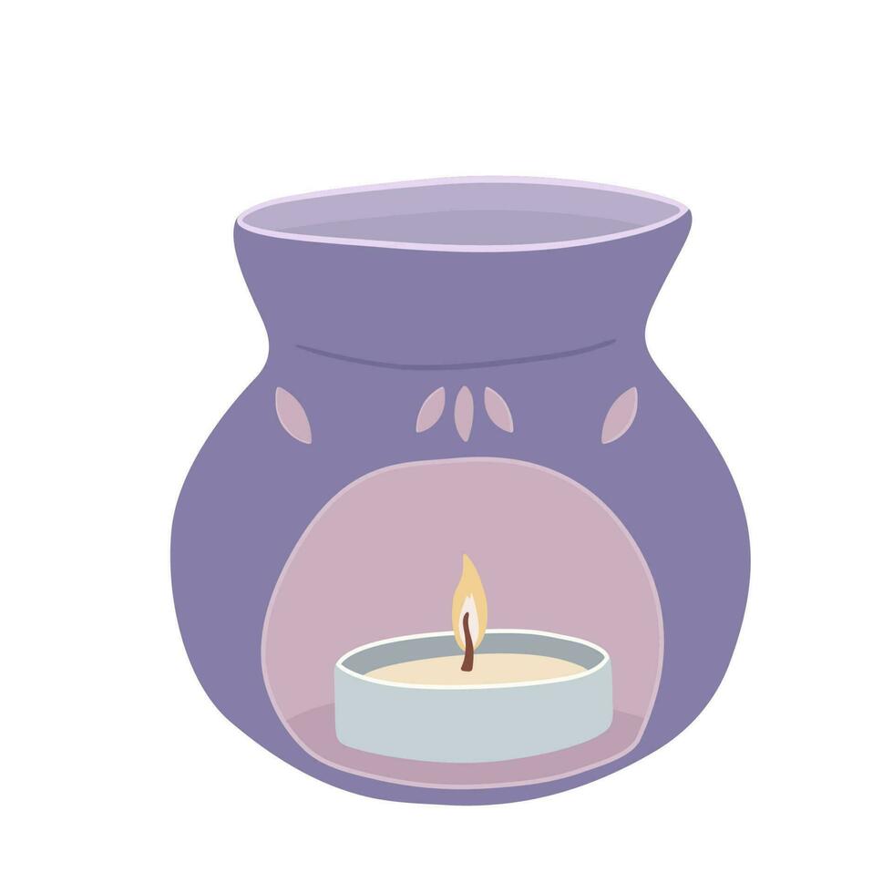 Aroma lamp with essential oil  isolated on white background. Aromatherapy hand draw vector illustration. Cozy home.