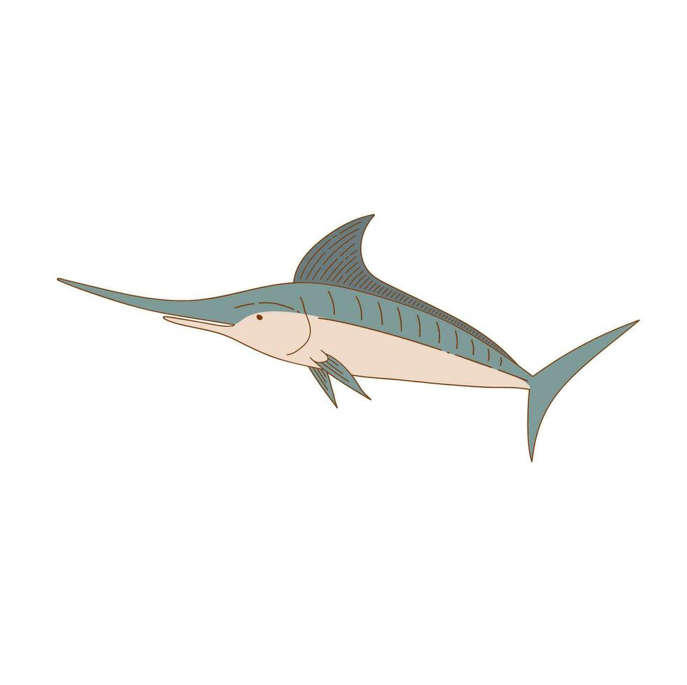 Swordfish cartoon vector illustration isolated on white background