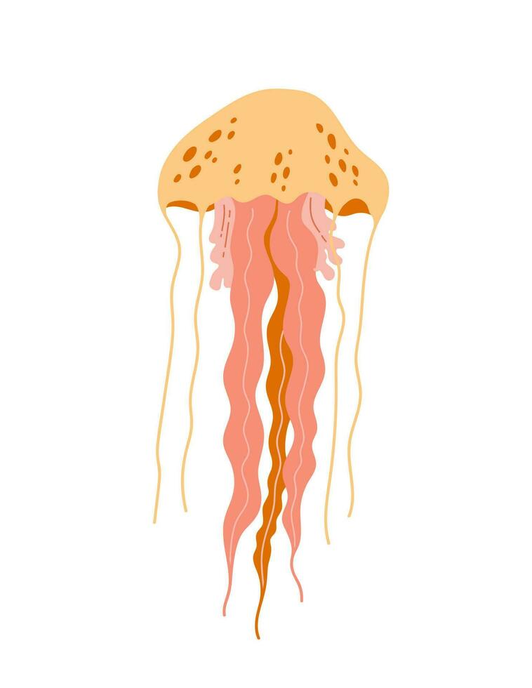 Jellyfish in flat style isolated on white background. Cartoon marine animal vector illustration