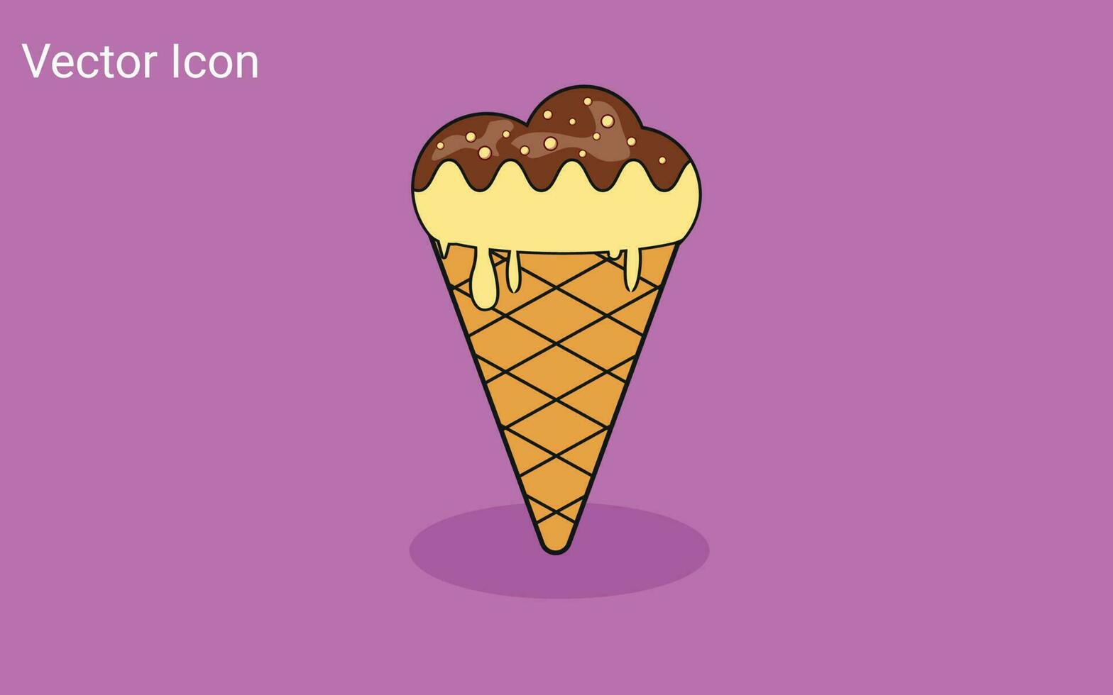 Melting ice cream balls in the waffle cone isolated on pink background. Vector flat outline icon. Comic character in cartoon style illustration for t shirt design