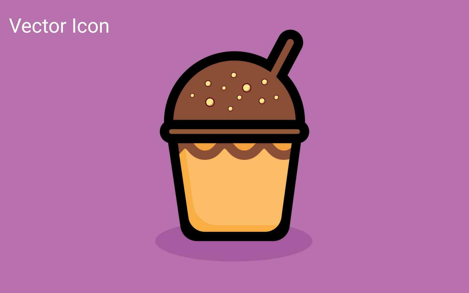 Melting ice cream balls in the waffle cone isolated on pink background. Vector flat outline icon. Comic character in cartoon style illustration for t shirt design
