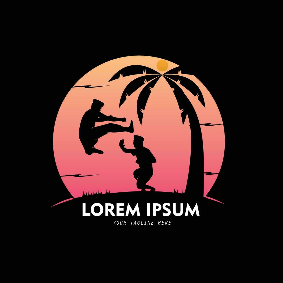 Silhouette of two people practicing martial arts vector