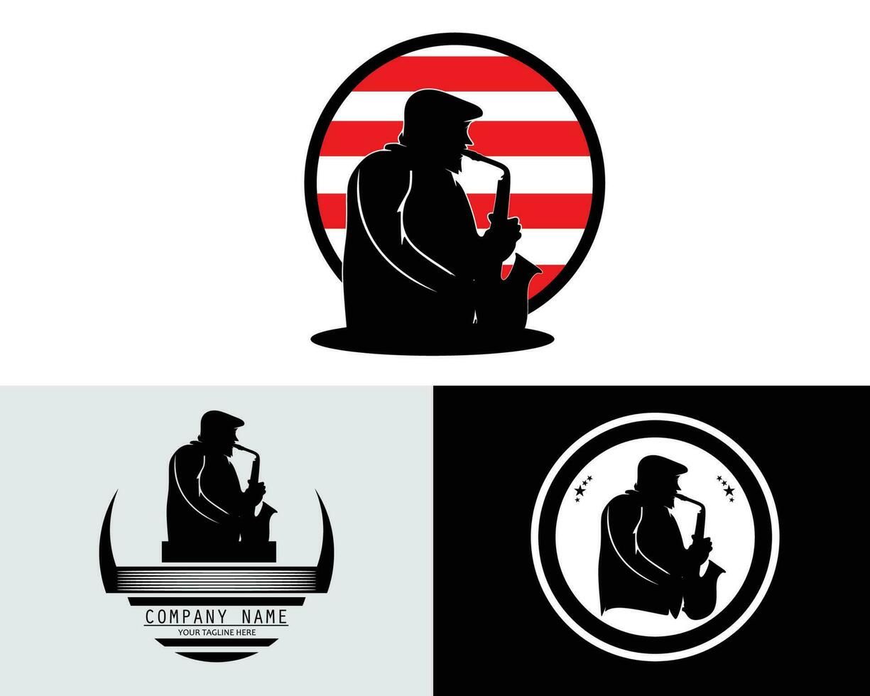 Man logo silhouette collection set playing saxophone vector