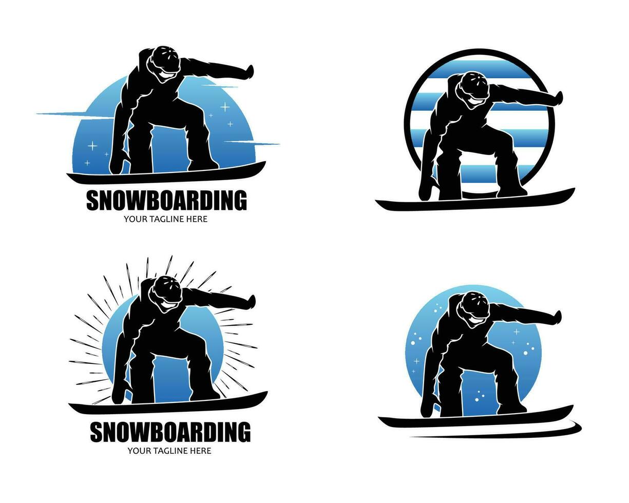 Snowboarding silueta logo colección conjunto vector