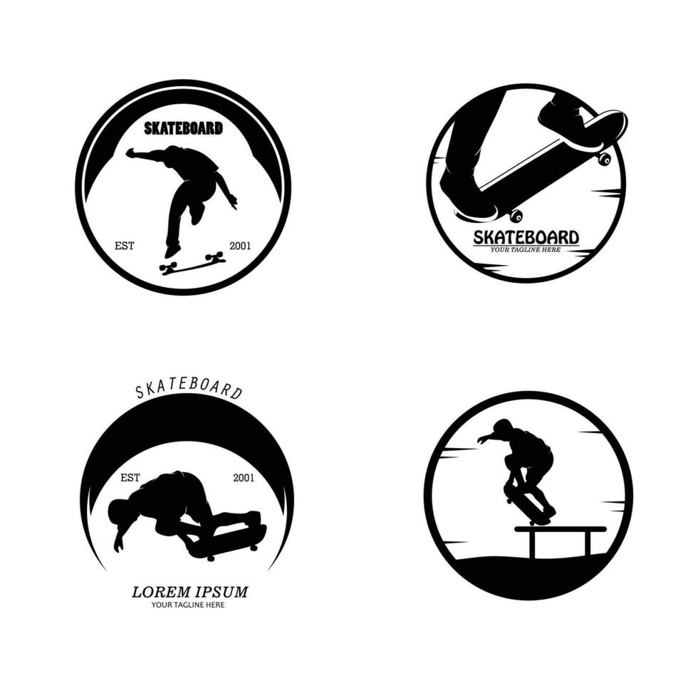 Set of skateboard logo silhouettes collection vector