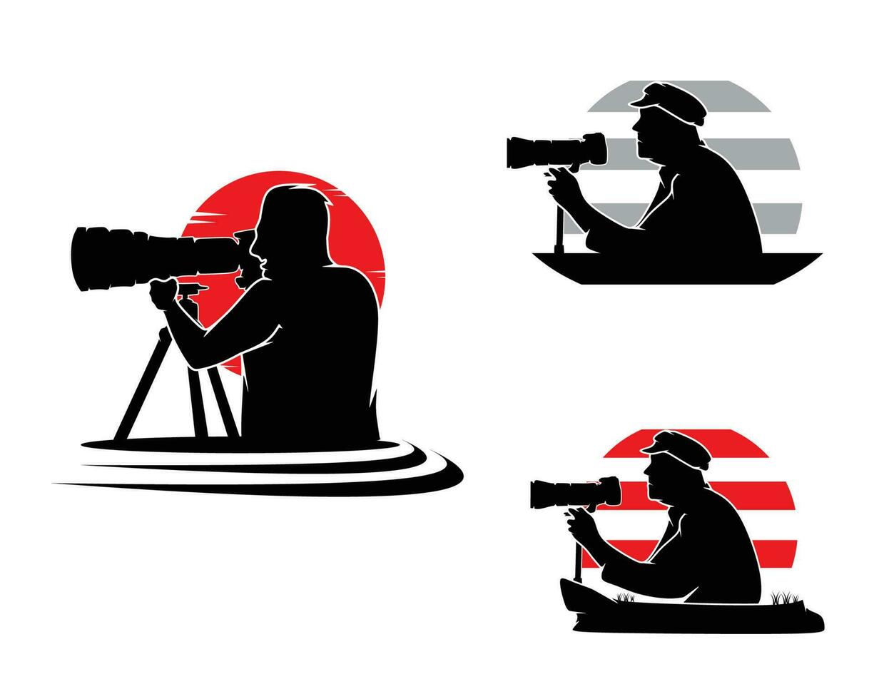 Male photographer silhouette design logo collection set vector