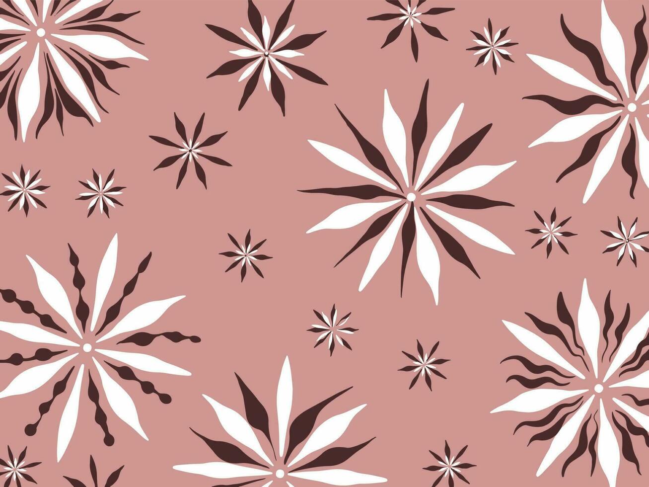 Brown and white colored abstract decorative flower pattern vector background isolated on horizontal landscape template. Simple flat artsy wallpaper.