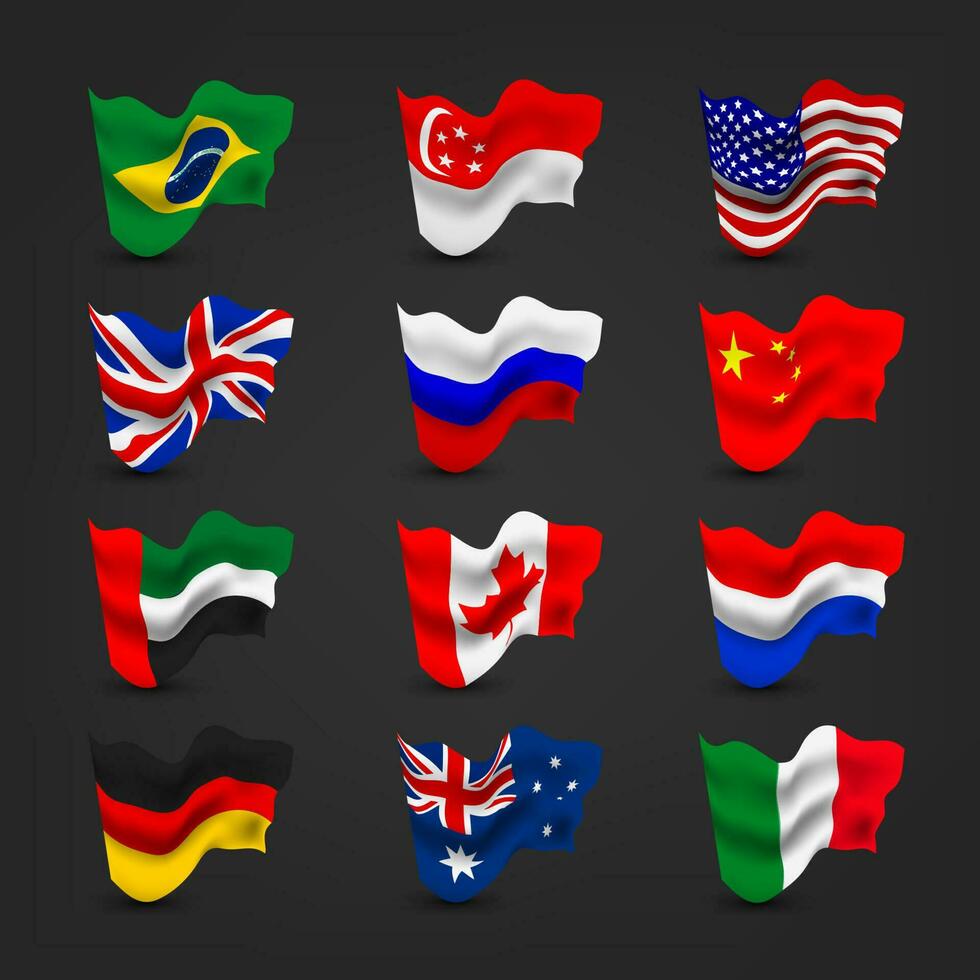 World waving flag sets, Vector Illustration