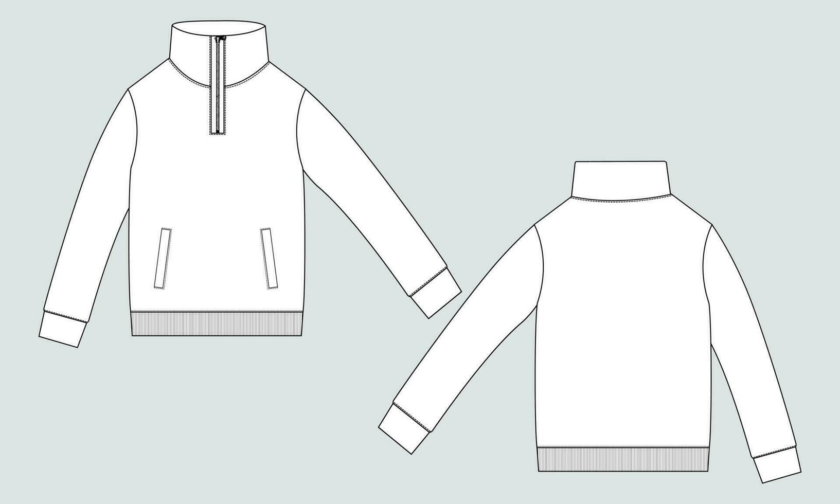 Long sleeve zipper with pocket tracksuits jacket sweatshirt technical fashion flat sketch vector illustration template front and back view.