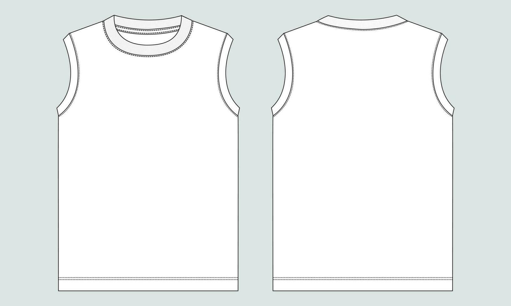 Tank Tops Technical Fashion flat sketch vector illustration template Front and back views. Apparel tank tops mock up for men's and boys.