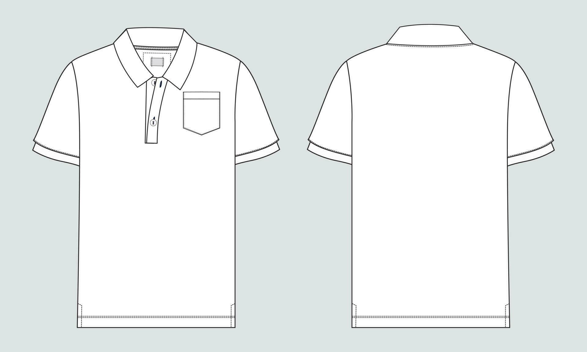 Short sleeve Polo shirt Overall technical fashion Drawing Flat sketch ...