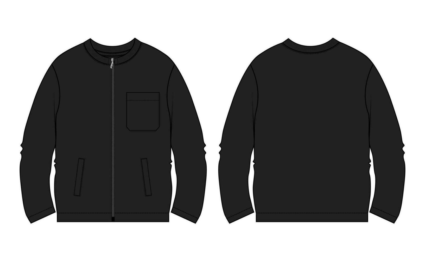 largo manga camisa de entrenamiento técnico Moda plano bosquejo vector ilustración negro color modelo frente y espalda puntos de vista. lana jersey camisa de entrenamiento suéter saltador para de los hombres y Niños.