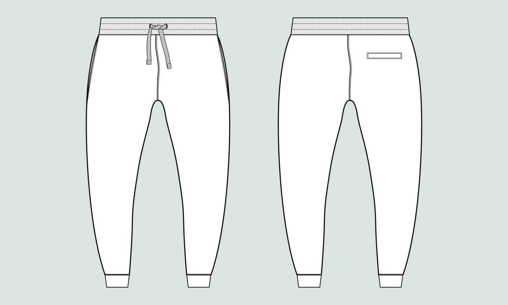 Fleece fabric Jogger Sweatpants overall technical fashion flat sketch vector illustration template front, back views.