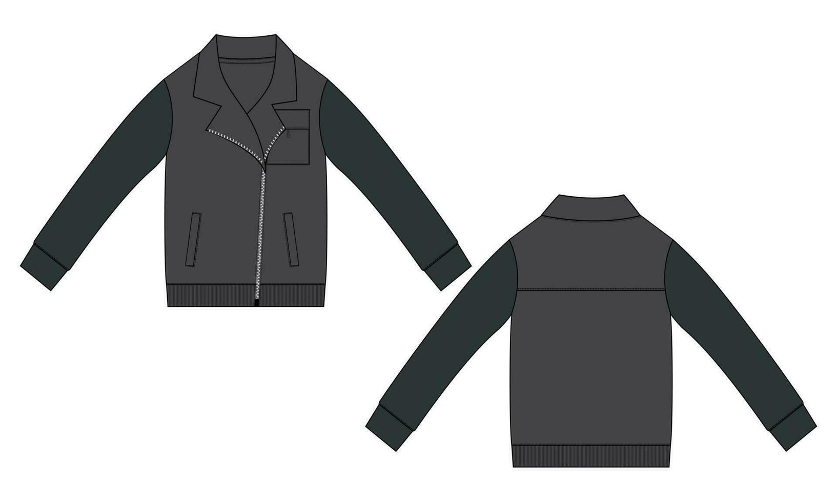 lana tela abrigos chaqueta camisa de entrenamiento técnico Moda plano bosquejo vector ilustración modelo frente y espalda vista. vestir chaqueta plano dibujo vector burlarse de arriba