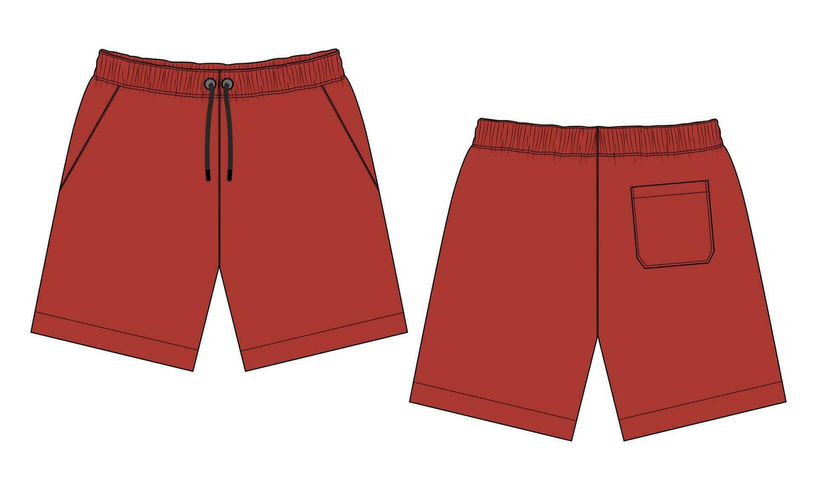 Boys Sweat Shorts vector fashion flat sketch vector illustration red color template front and back views.