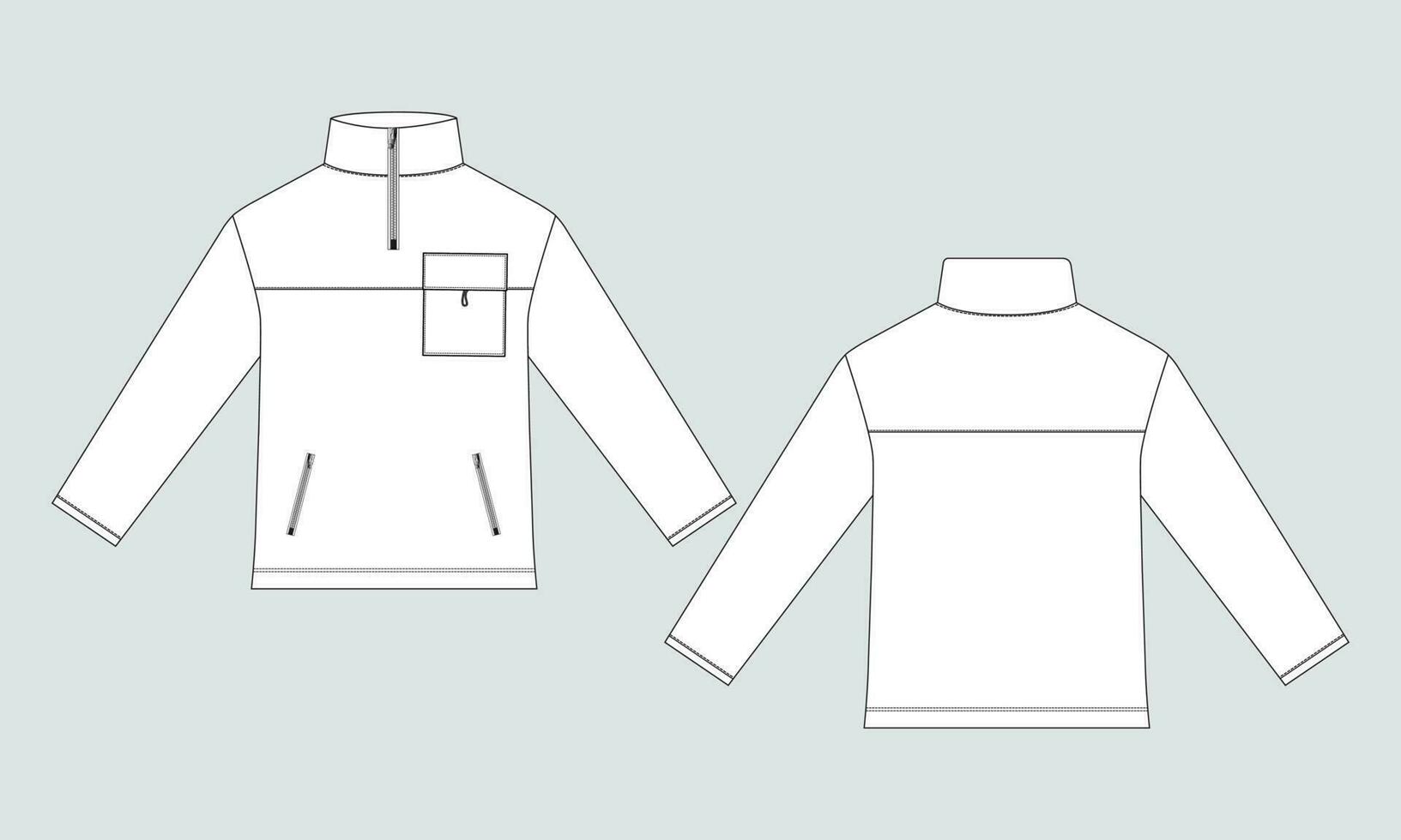 Long sleeve zipper with pocket tracksuits jacket sweatshirt technical fashion flat sketch vector illustration template front and back view.