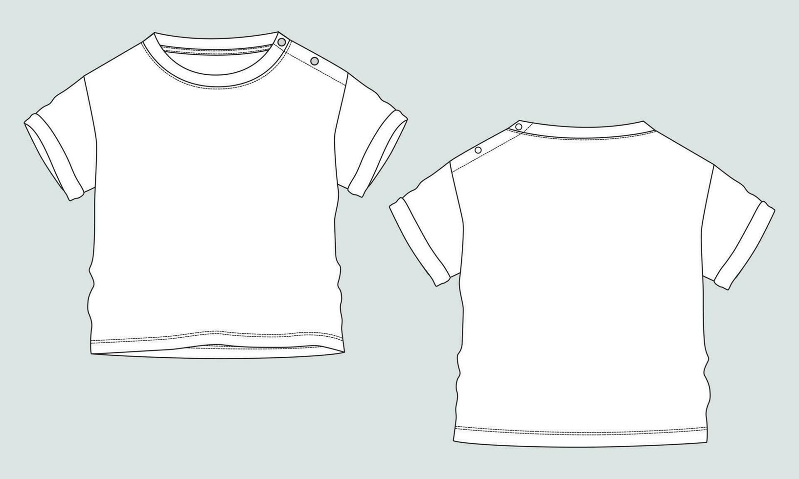 bebé Niños t camisa técnico dibujo Moda plano bosquejo vector ilustración modelo frente y espalda puntos de vista. vestir diseño burlarse de arriba para niños aislado en gris antecedentes