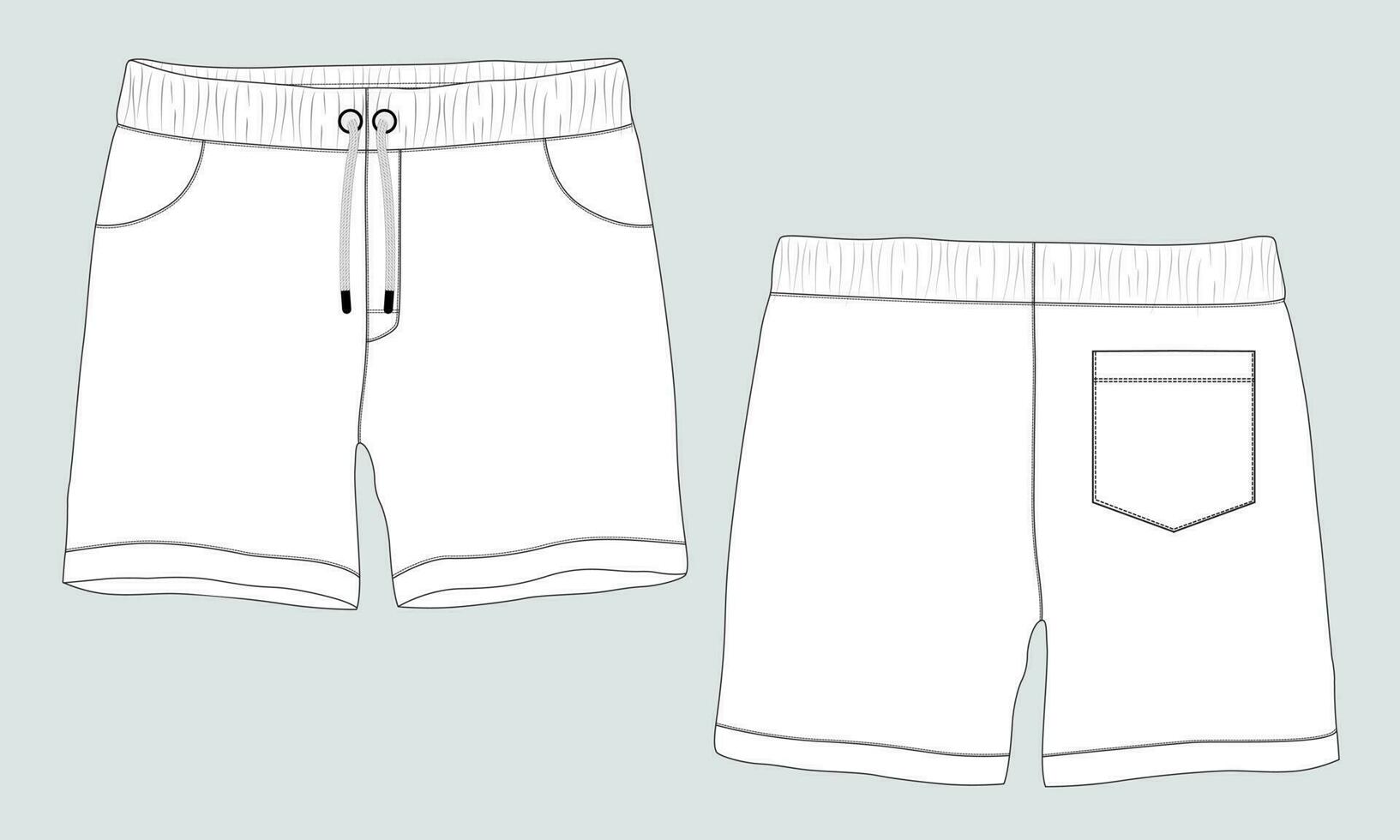 Shorts pant technical fashion flat sketch drawing vector illustration template for baby boys.