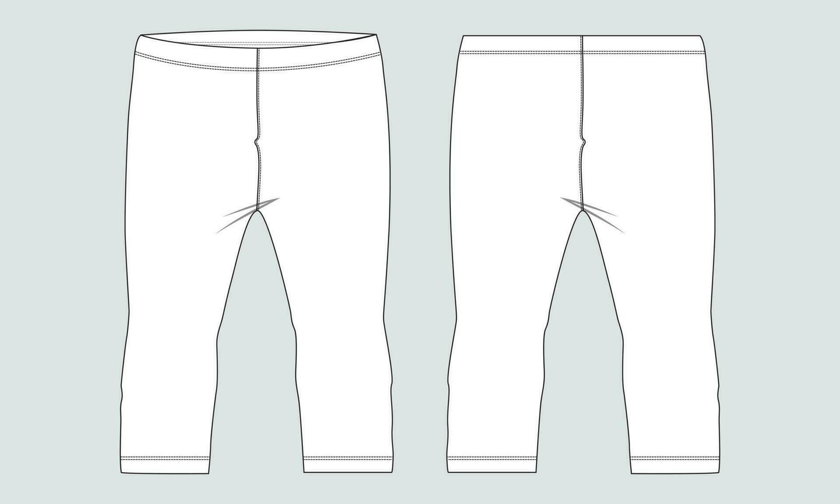 Legging pant technical drawing Fashion flat sketch vector illustration Template Front and back views Isolated on grey background.