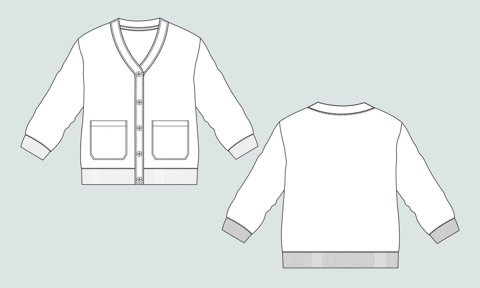 Cardigan Technical drawing fashion flat sketch vector illustration template front and back views