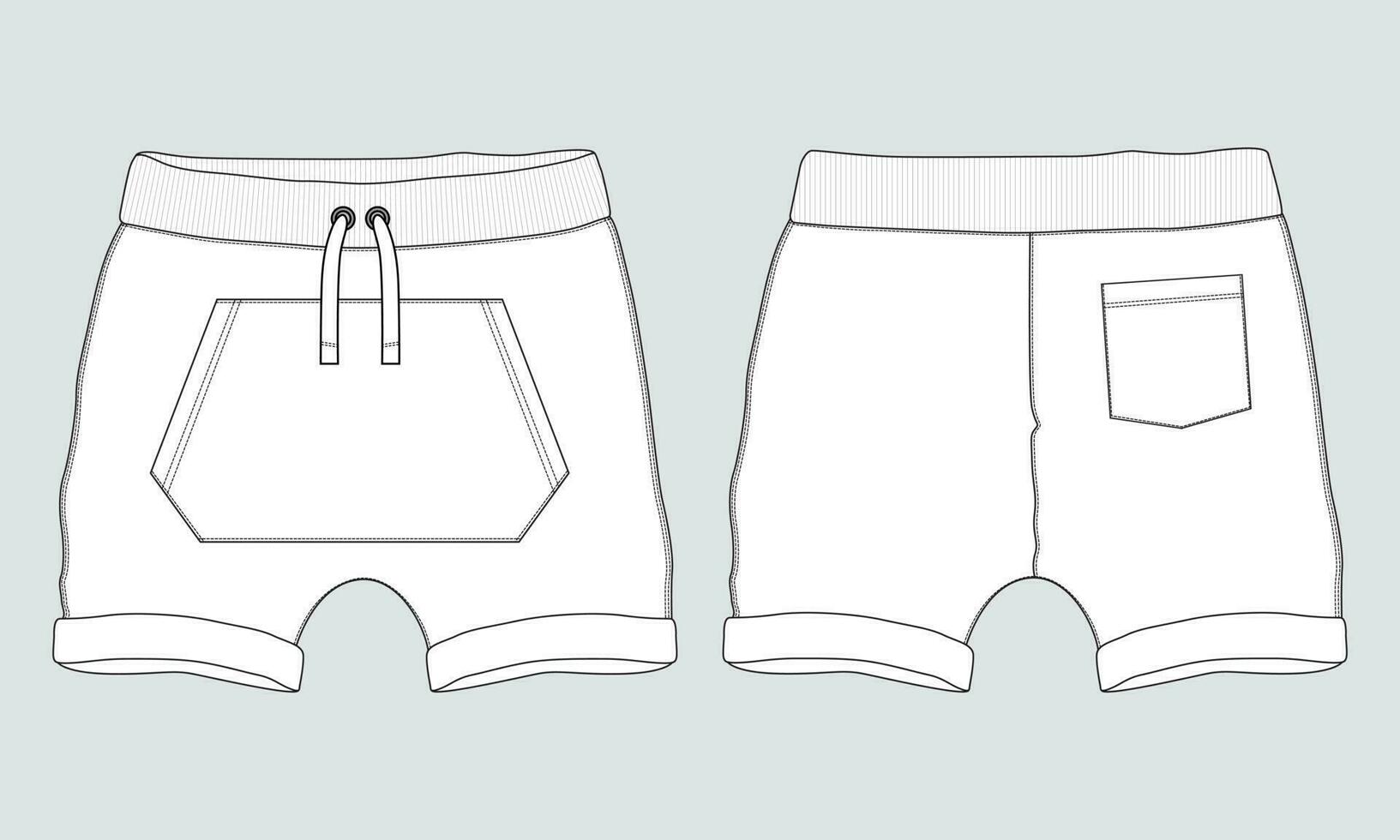 Shorts pant technical fashion flat sketch drawing vector illustration template for baby boys.