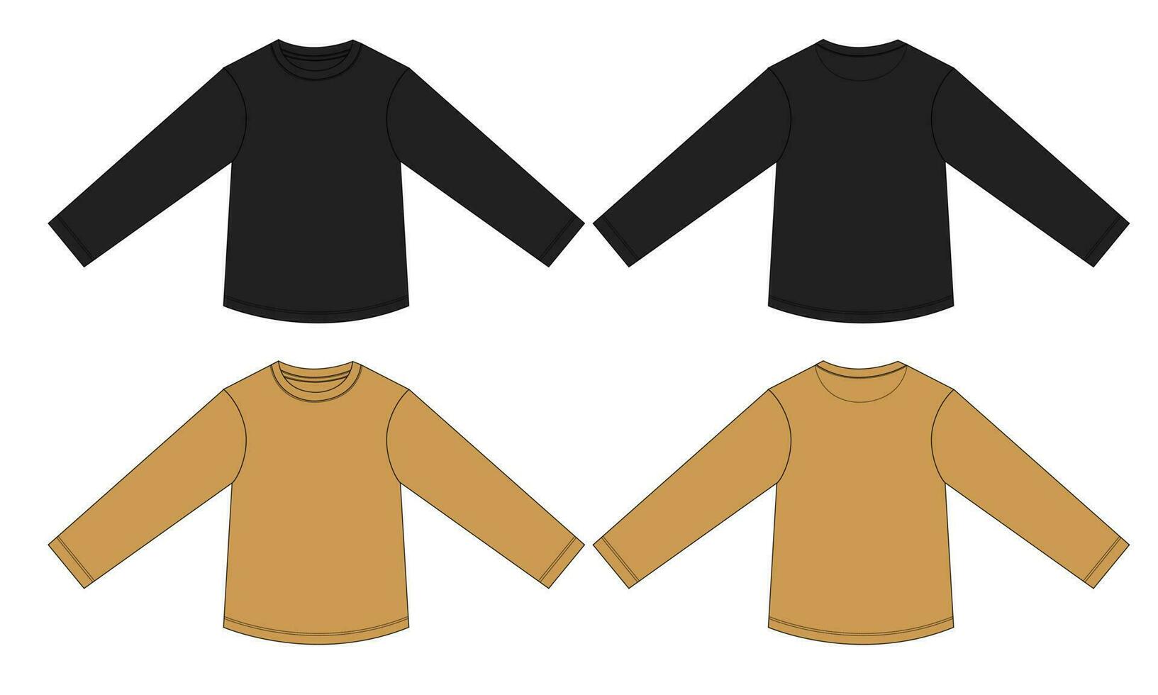 largo manga t camisa técnico dibujo Moda plano bosquejo vector ilustración negro y amarillo color modelo frente y espalda puntos de vista