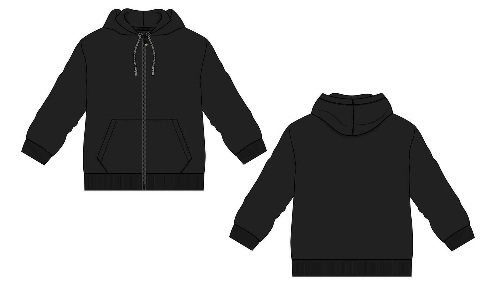 Long sleeve hoodie technical fashion Drawing sketch back color template front and back view. vector