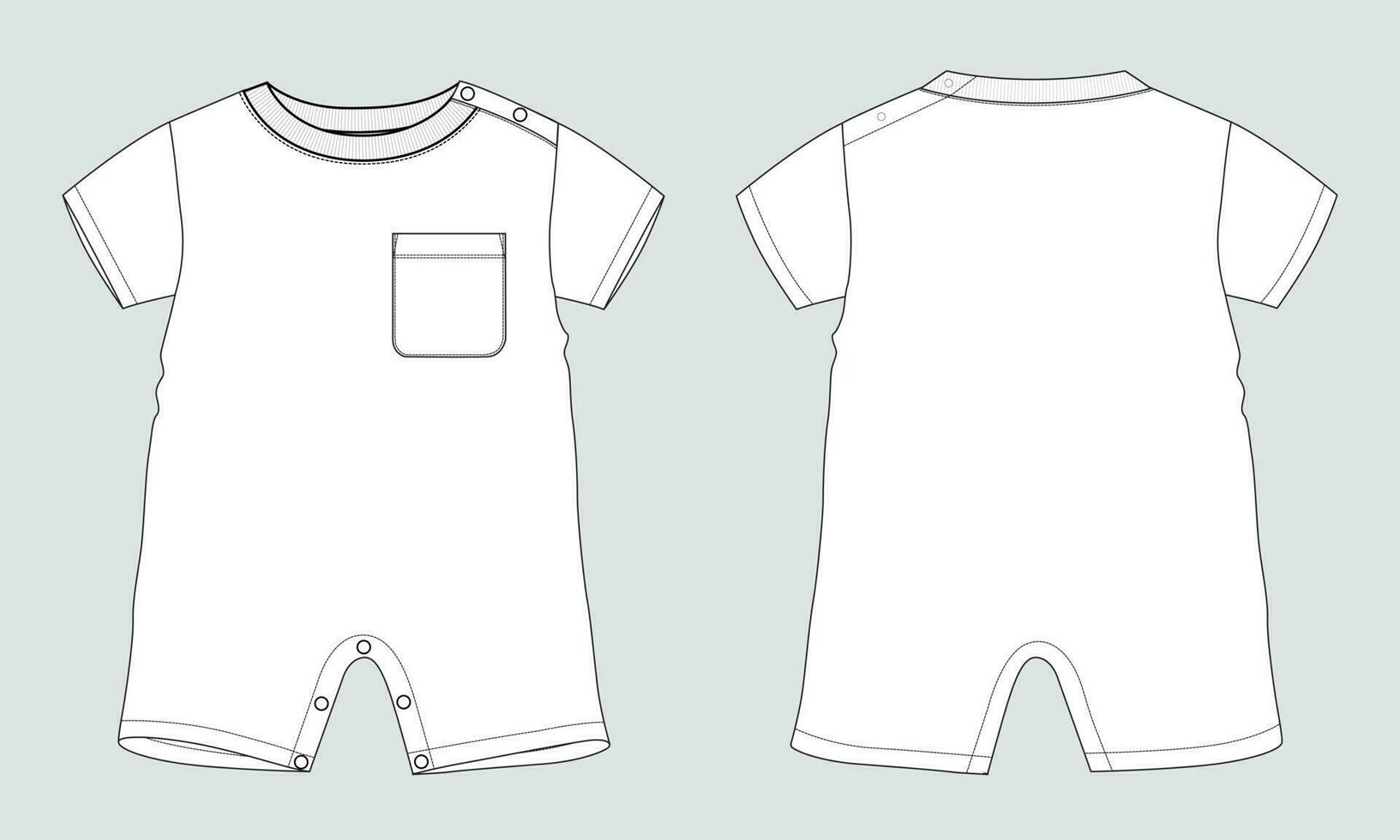 Romper bodysuit technical fashion flat sketch drawing vector illustration template for kids isolated on grey background